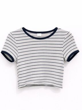 City Triangle Striped Crop Top Black White Ringer Tee M
